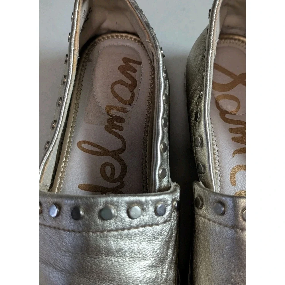 Sam Edelman Koda Gold Metallic Leather Studded Espadrille Flats Size 8M